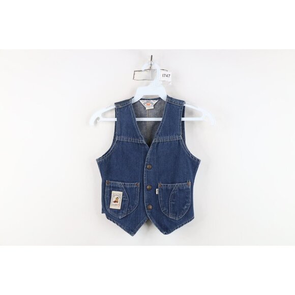 Vintage 70s Levis Boys 8 Distressed Western Denim Jean Vest Jacket Blue USA